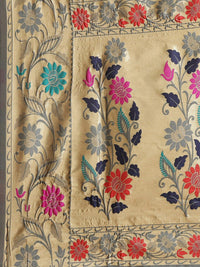 Saree mall Grey & Gold-Toned Floral Silk Blend Banarasi Sarees