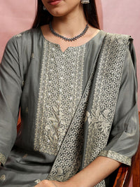 Vishudh Ethnic Motifs Embroidered Straight Pure Cotton Kurta & Trousers With Dupatta