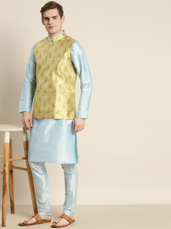 SOJANYA Kurta Motif Etnik Biru Lelaki dengan Churidar