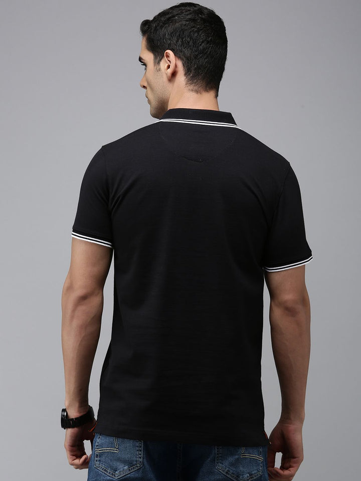SPYKAR Men Pure Cotton Striped Polo Collar Slim Fit T-shirt