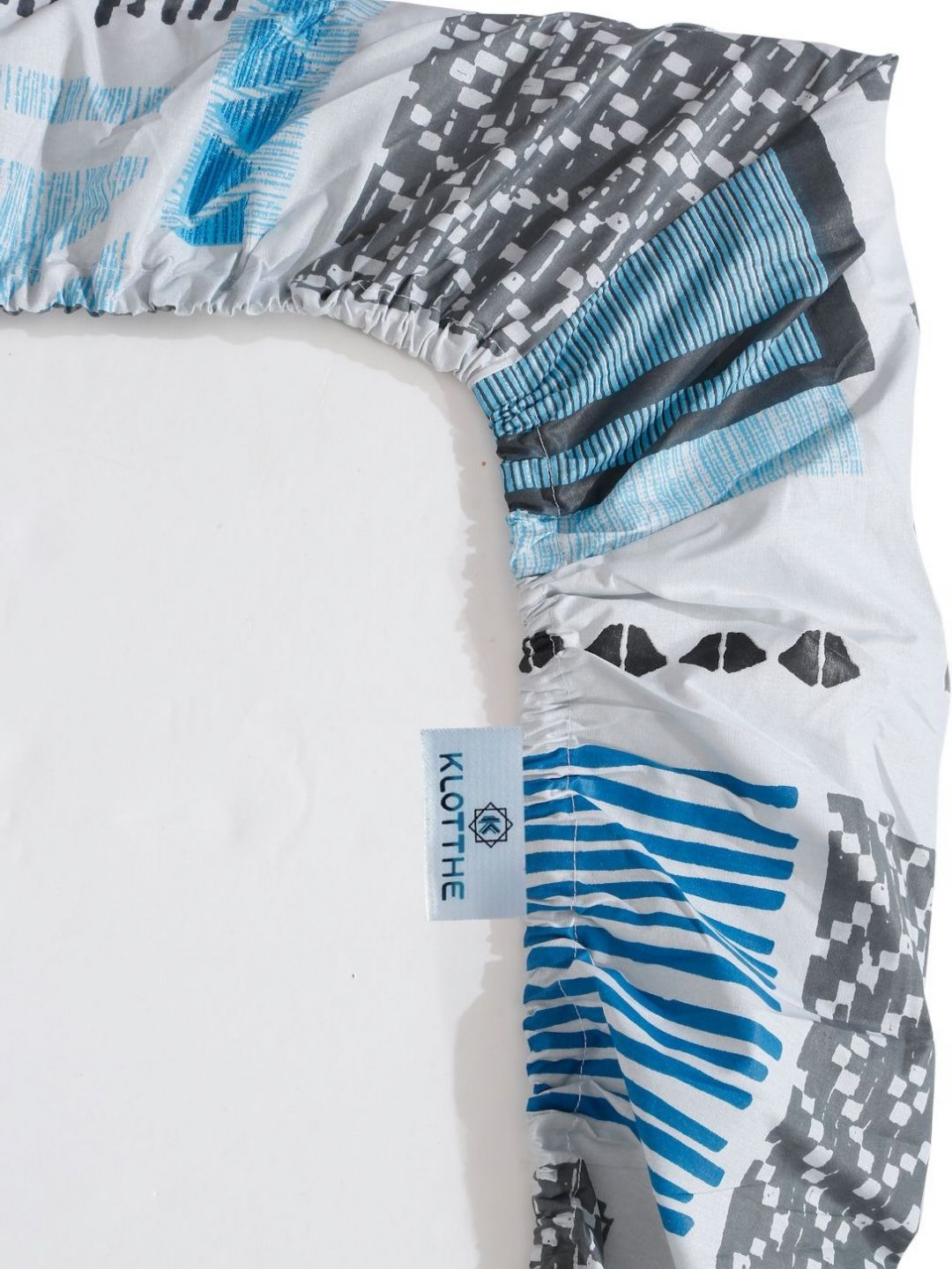 KLOTTHE Blue Geometric Printed Pure Cotton Dipasang Cadar & Sarung Bantal Double King