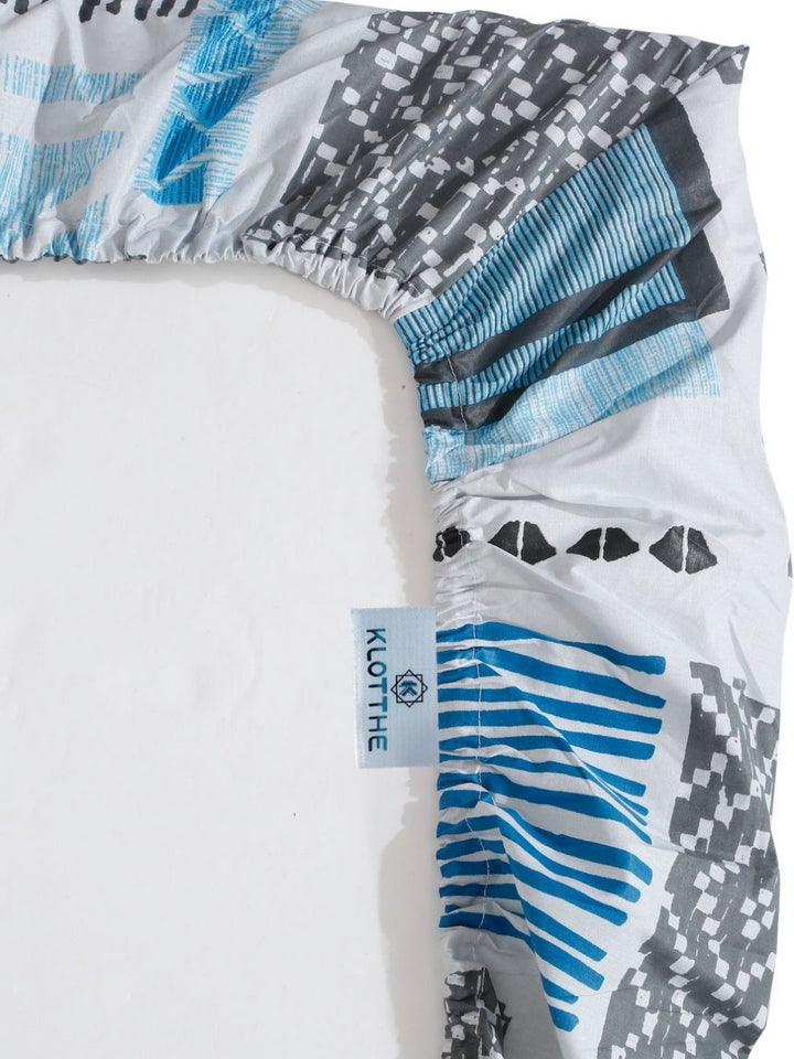 KLOTTHE Blue Geometric Printed Pure Cotton Dipasang Cadar & Sarung Bantal Double King