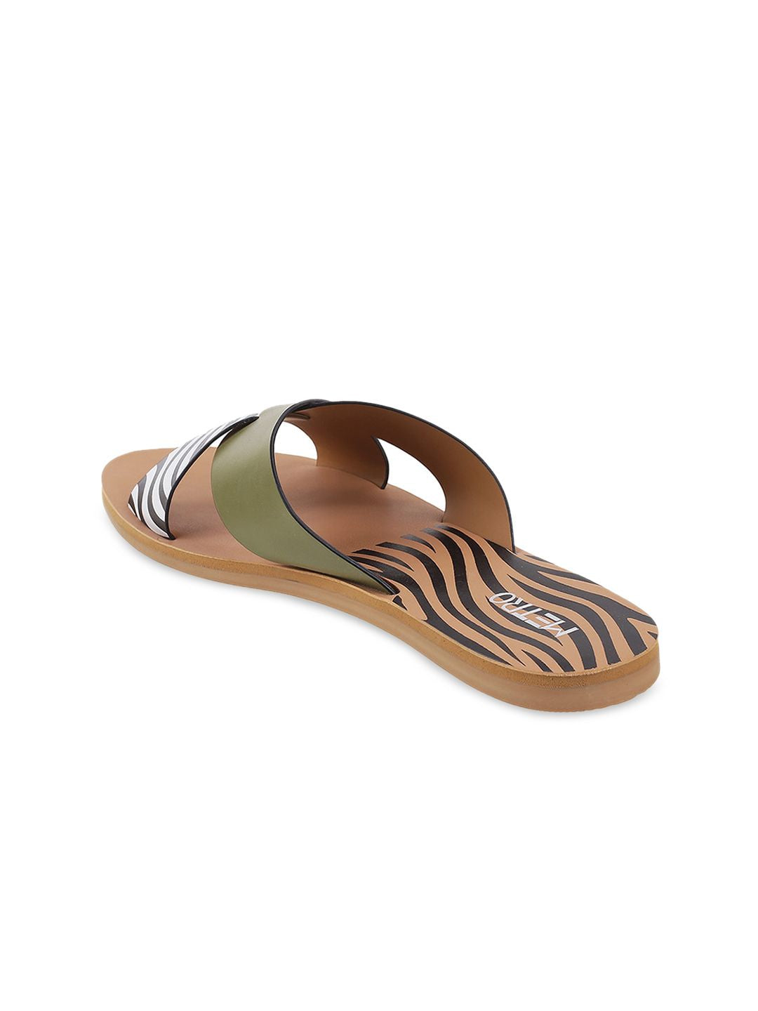 Metro Women Green Printed Open Toe Flats with Laser Cuts