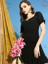 Berrylush Black Crepe Mini Dress
