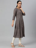 W Women Charcoal Grey Button Down Pleated Kurta