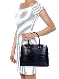 Lino Perros Women Black Croc-Textured Laptop Bag with Detachable Sling Strap