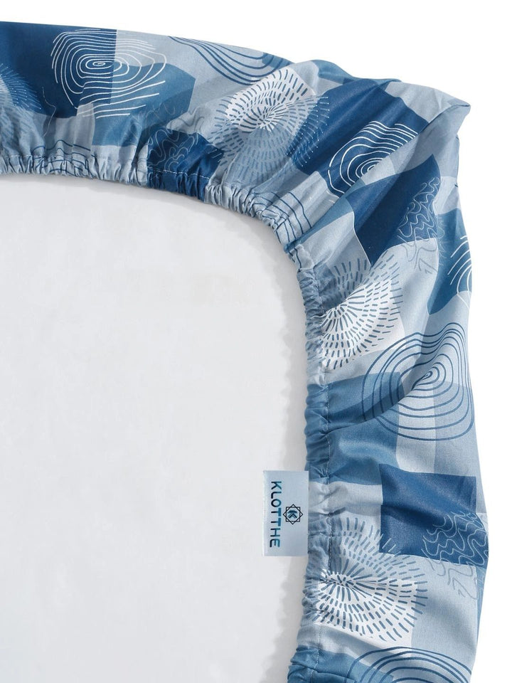 Moda Rapido X KLOTTHE Blue & White Geometric 400 TC Single Bedsheet with 1 Pillow Covers