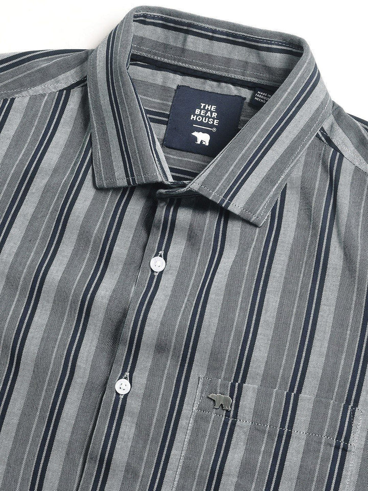 THE BEAR HOUSE Tailored Fit Long Sleeves Spread Collar Cotton Opaque Striped Formal Shirt