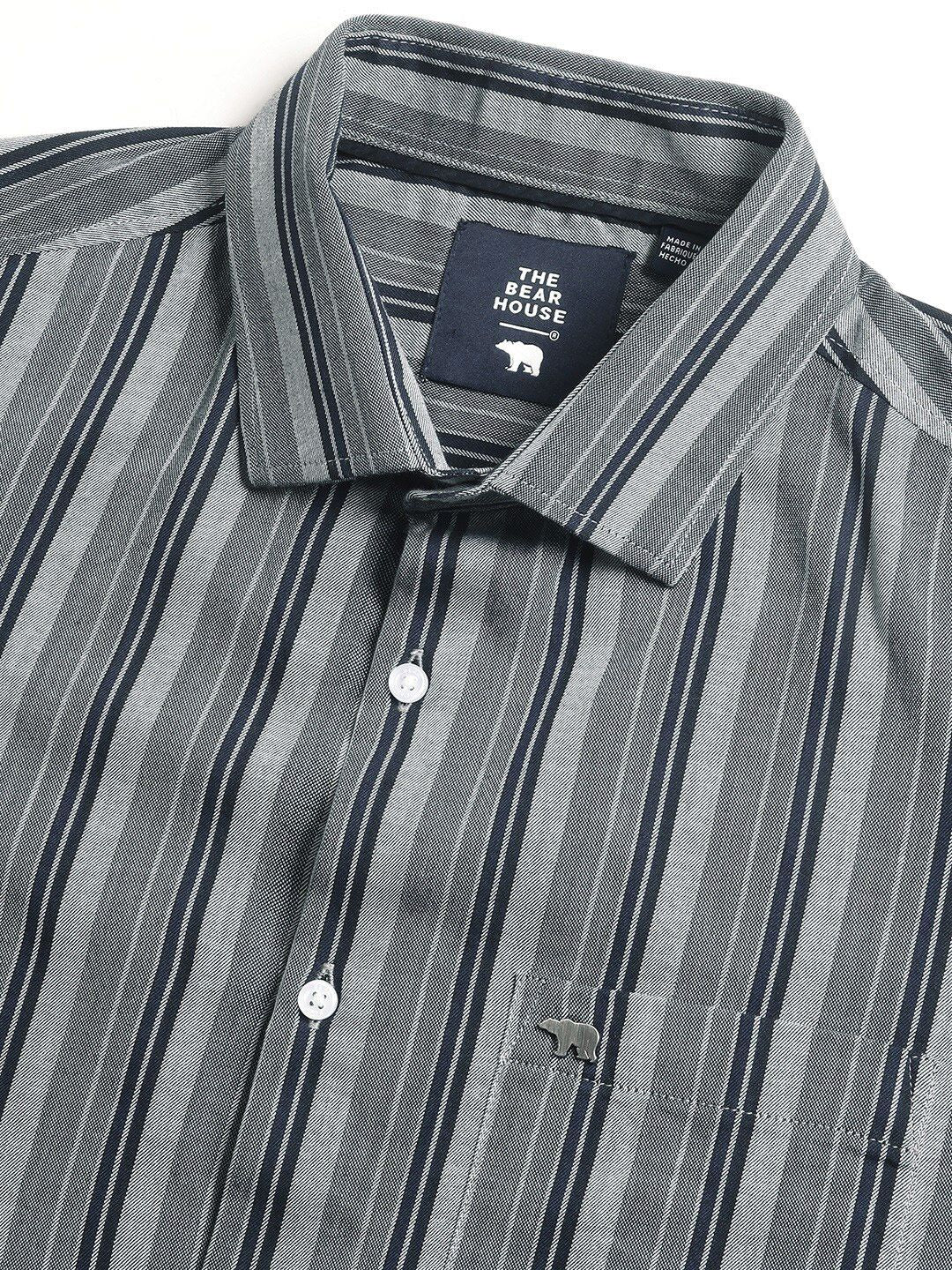 THE BEAR HOUSE Tailored Fit Long Sleeves Spread Collar Cotton Opaque Striped Formal Shirt