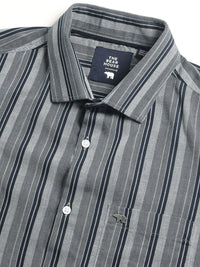 THE BEAR HOUSE Tailored Fit Long Sleeves Spread Collar Cotton Opaque Striped Formal Shirt