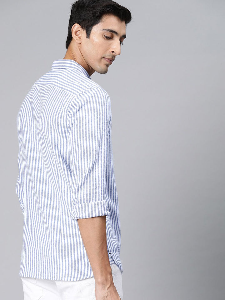 THE BEAR HOUSE Men Blue & White Slim Fit Striped Casual Shirt