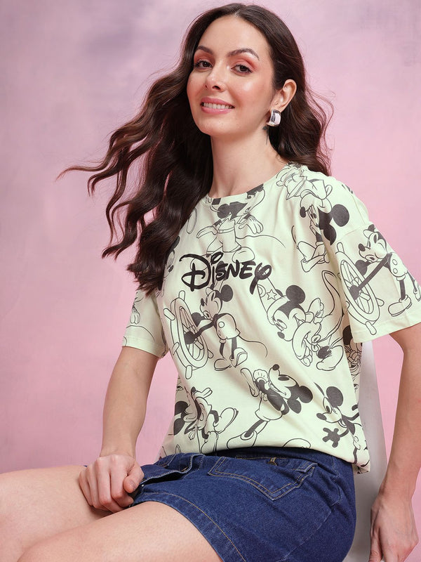 Dressberry Mickey Mouse Print T-Shirt Kapas Tulen Santai