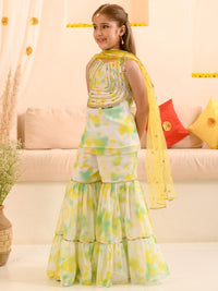 pspeaches Girls Dyed Regular Gotta Patti Kurta with Sharara & Dupatta