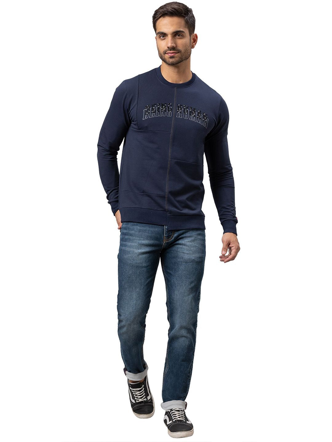 Being Human Men Navy Blue Cotton Sweatshirt
