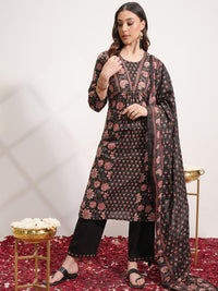 Vishudh Floral Printed Angrakha Pure Cotton Kurta with Trousers & With Dupatta