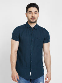 SPYKAR Short Sleeves Slim Fit Classic Casual Linen Shirt