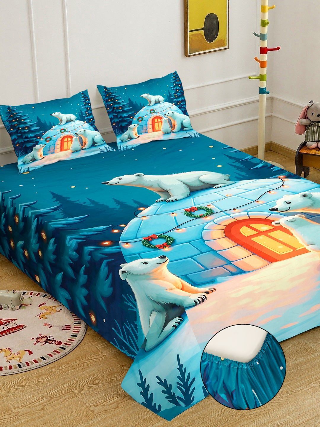 Myntra Elegant Homes Cartoon 400 TC King 7D Bedsheet with 2 Pillow Covers-250X225 cm