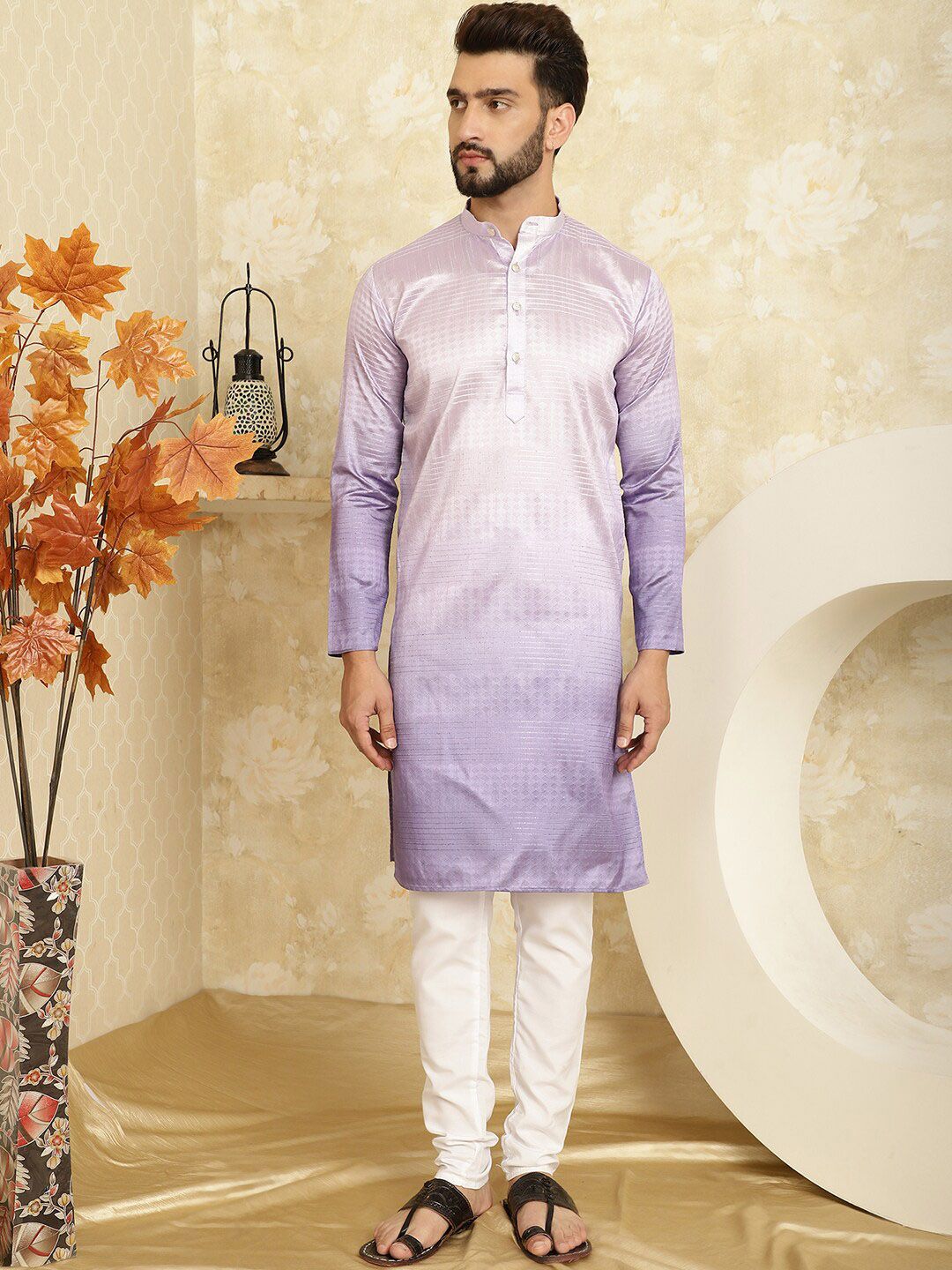 SOJANYA Ombre Dyed Band Collar Straight Kurta with Churidar
