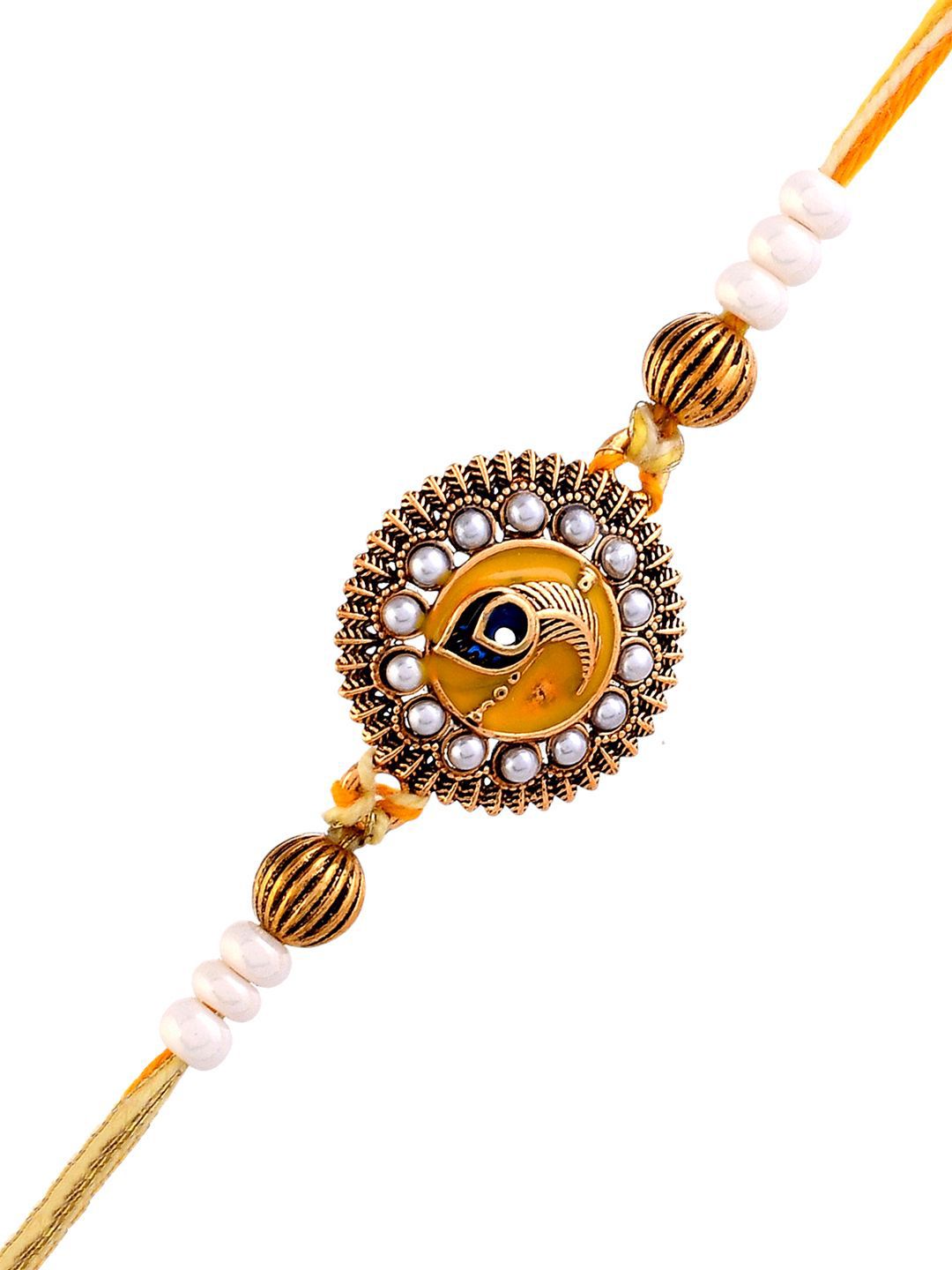 Voylla Studded Yellow Thread Mens Rakhi untuk abang