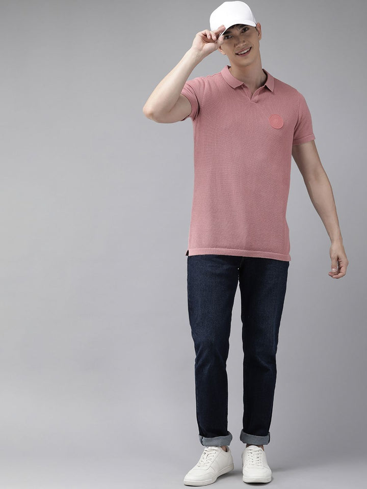 THE BEAR HOUSE Ardor Edition Men Pink Polo Collar Cotton Slim Fit T-shirt