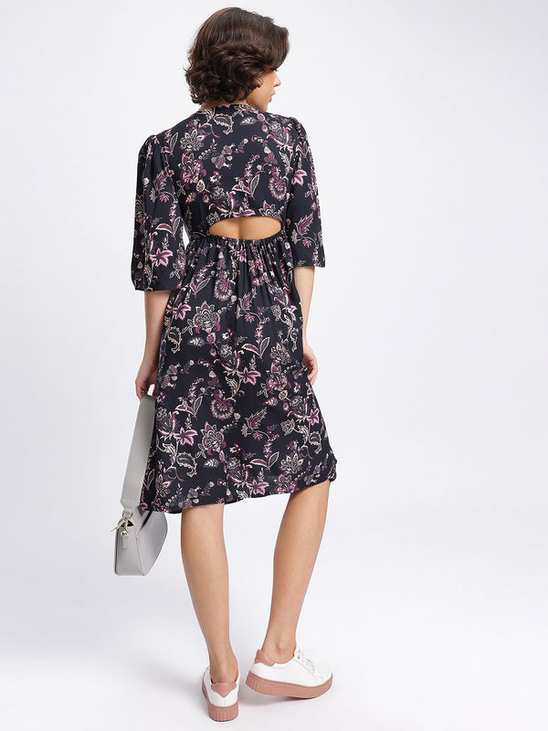 DressBerry Blossom Brigade Floral Cut-Out Midi A-Line Dress