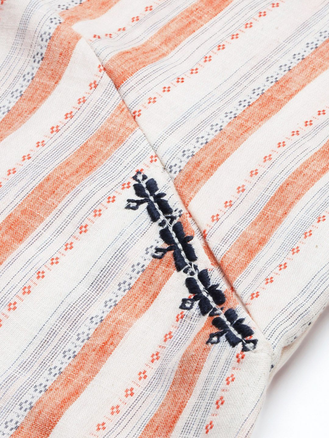 Global Desi Coral & White Shirt Collar Striped Tunic