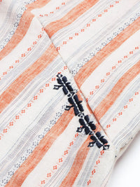 Global Desi Coral & White Shirt Collar Striped Tunic