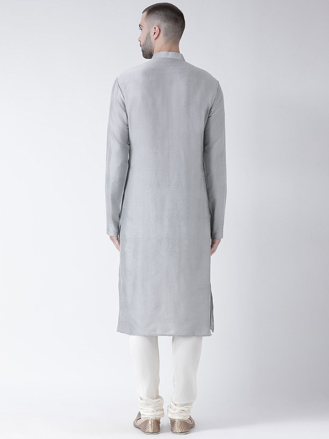 KISAH Men Grey Solid Straight Kurta