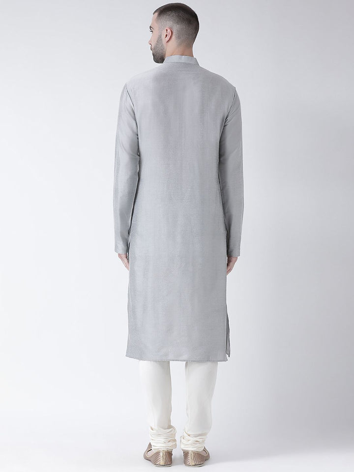 KISAH Men Grey Solid Straight Kurta