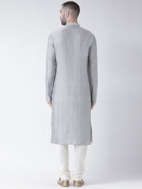 KISAH Men Grey Solid Straight Kurta