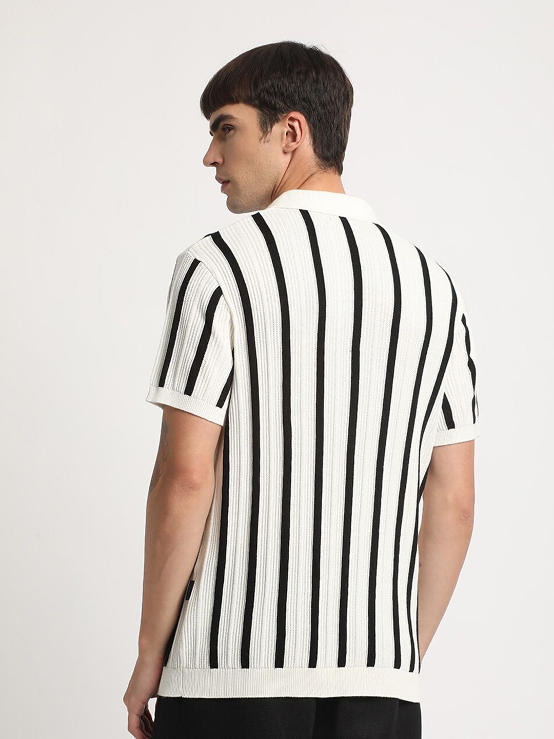 THE BEAR HOUSE Striped Regular Fit Polo Collar Cotton T-shirt