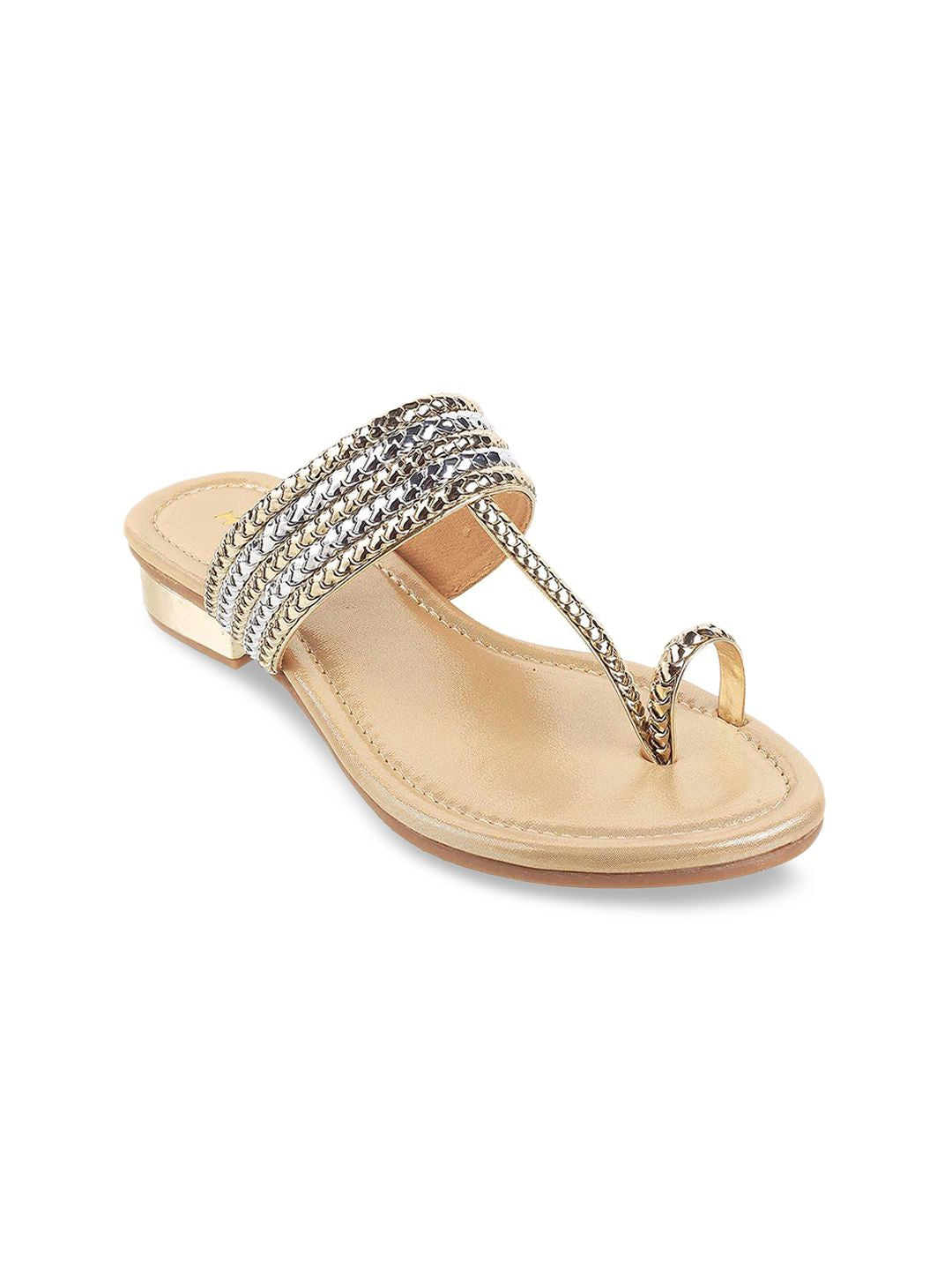 Mochi Gold-Toned Textured One Toe Flats