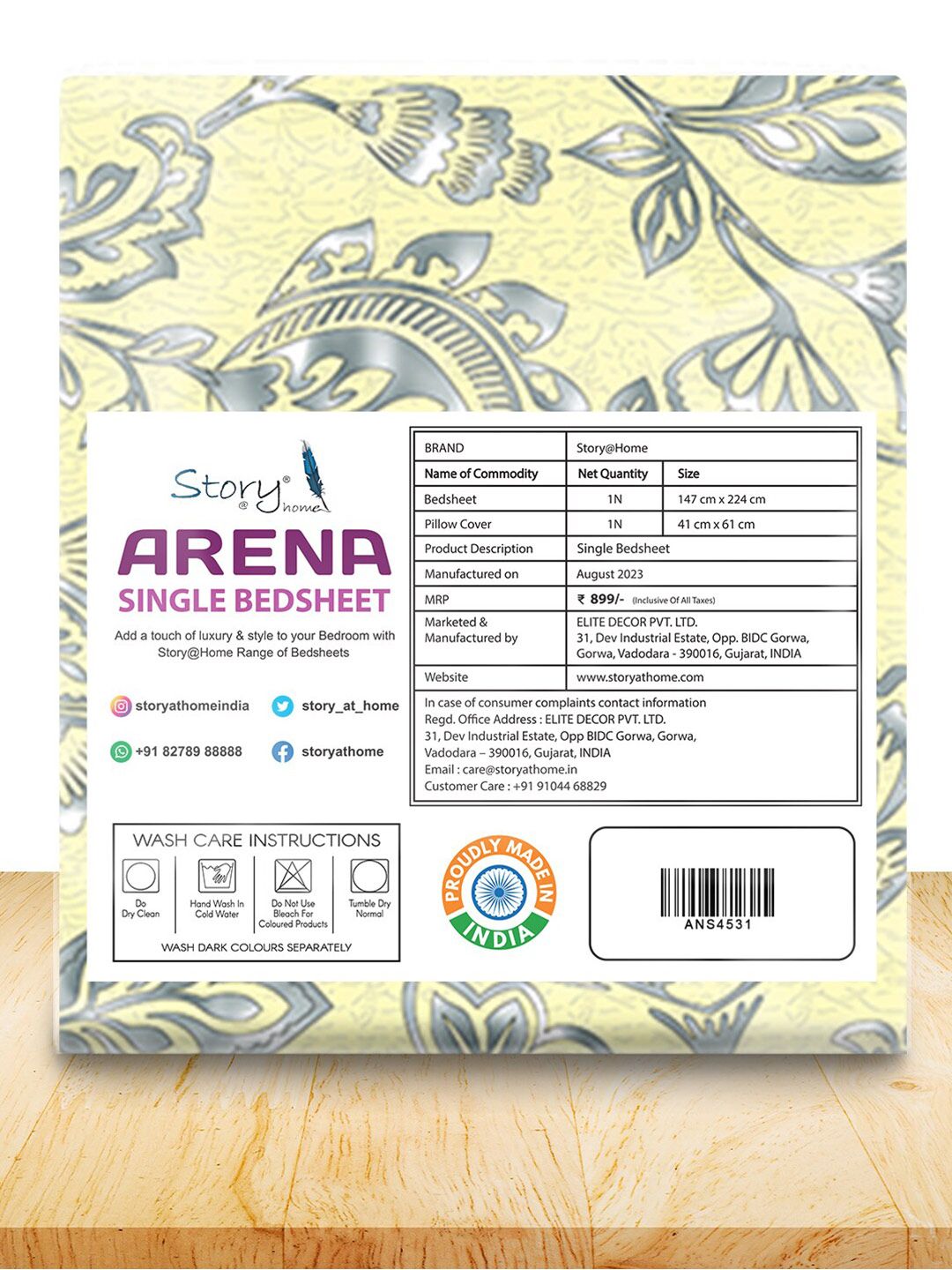 Story@home Cream-Coloured & Grey Floral Microfiber 180 TC Single Bedsheet & 1 Pillow Cover