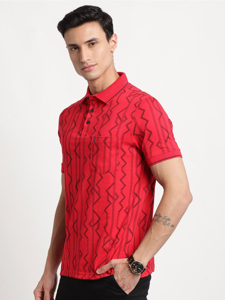 Turtle Slim Fit Geometric Printed Polo Collar Cotton T-Shirt