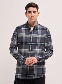 THE BEAR HOUSE Men Grey Flannel Slim Fit Pure Cotton Checked Casual Shirt