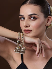 PANASH Set Of 2 Gold Plated American Diamond Stone Studded & Beaded Bangles