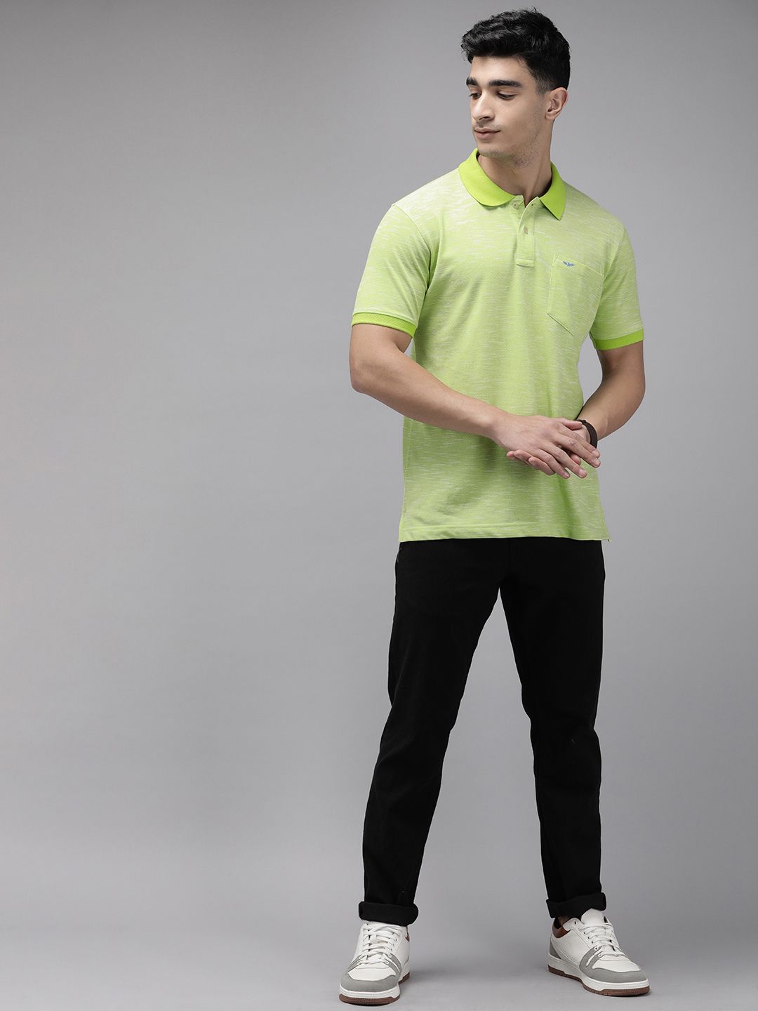 Park Avenue Self Design Polo Collar Pocket Slim Fit T-shirt