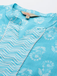 Anouk Floral Print Pure Cotton Kurta with Trousers & Dupatta