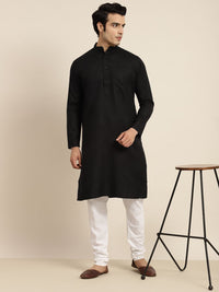 Anug by SOJANYA Men Black Dobby Band Collar Kurta