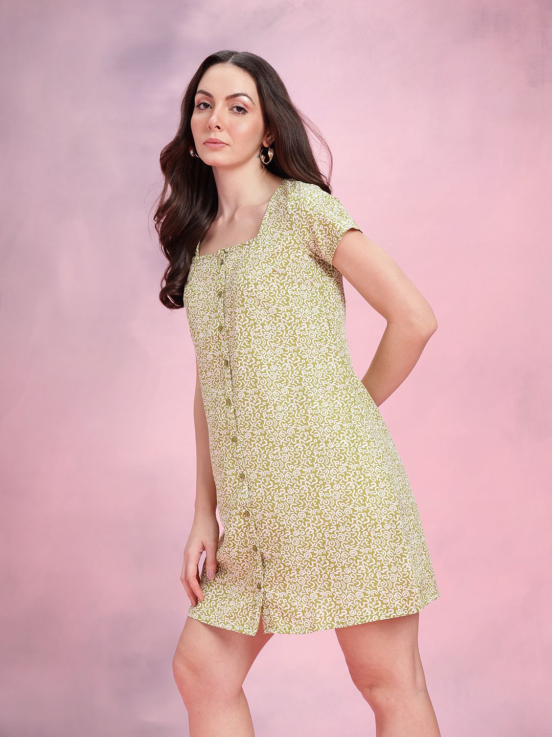 DressBerry Abstract Print Square Neck A-Line Dress
