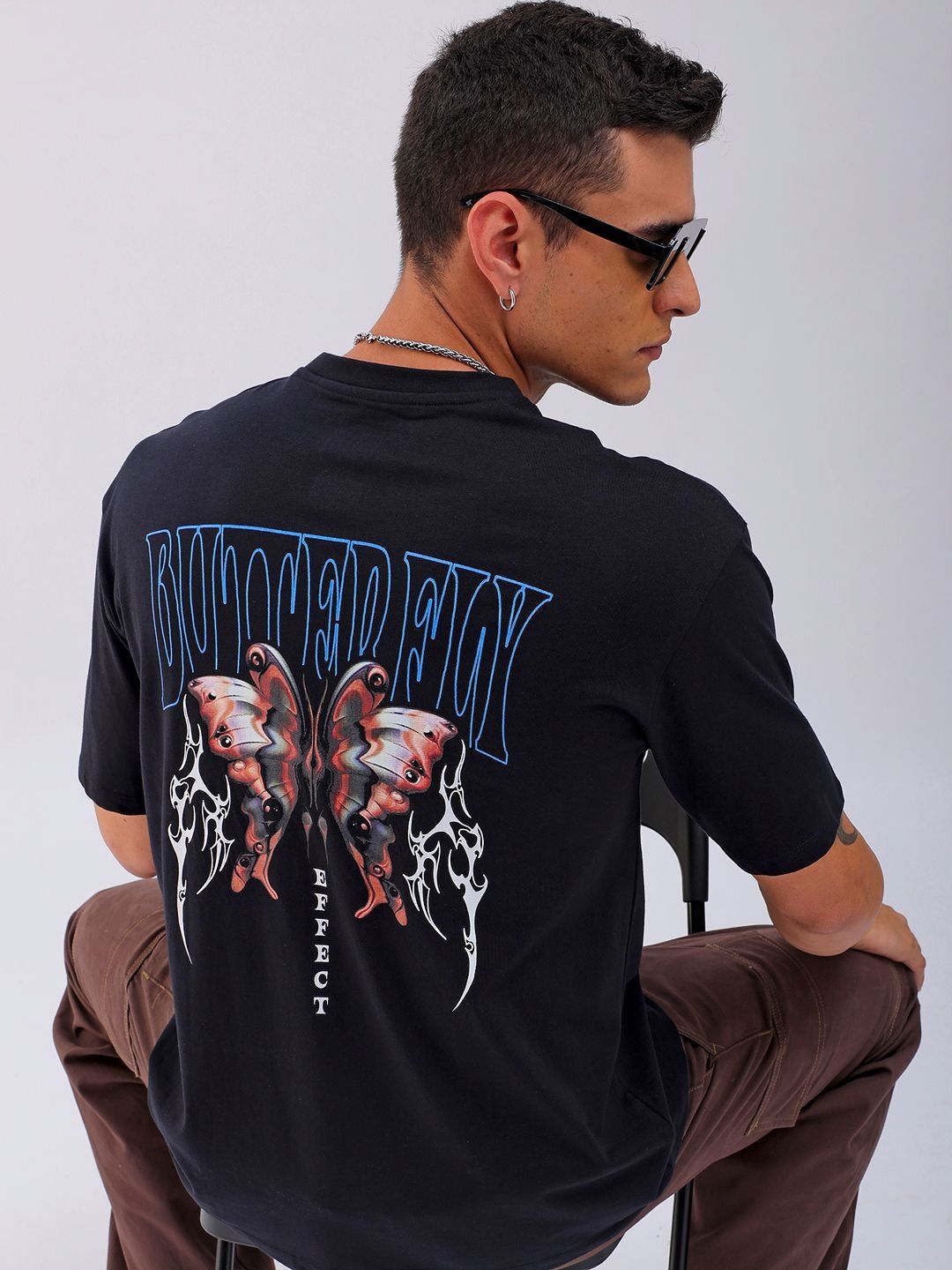 The Indian Garage Co Men Back Printed Pure Cotton Oversized Round Neck T-shirt