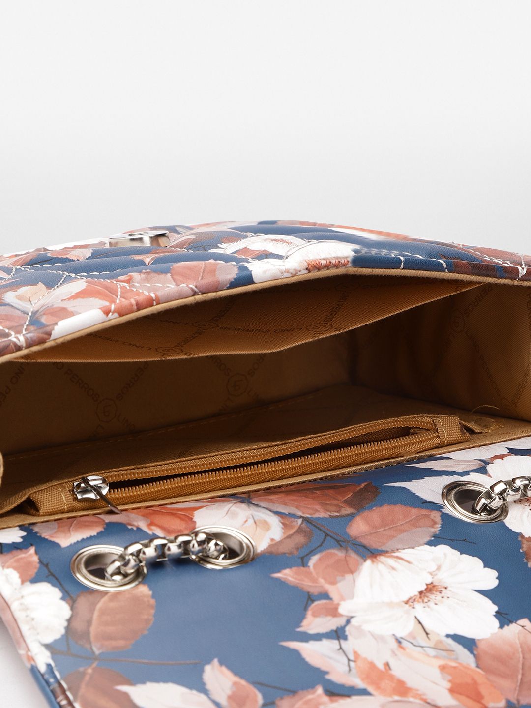 Lino Perros Floral Printed Structured Sling Bag with Quilted Detail