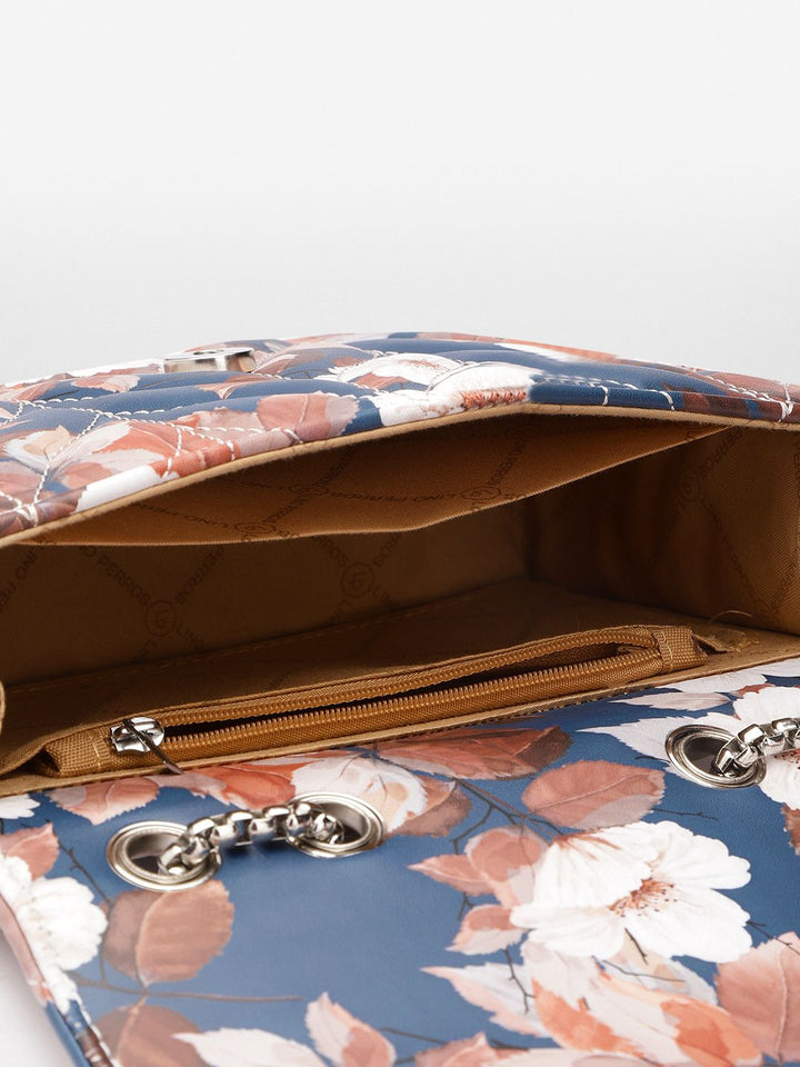 Lino Perros Floral Printed Structured Sling Bag with Quilted Detail