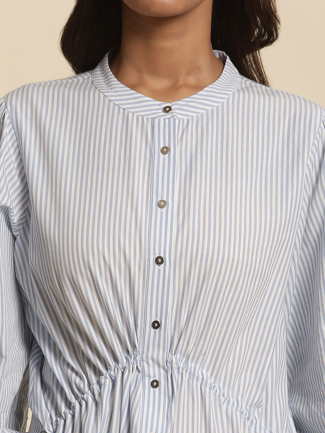 W Striped Embroidered Pure Cotton Shirt Style Maxi Dress