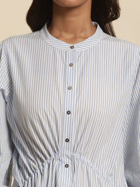 W Striped Embroidered Pure Cotton Shirt Style Maxi Dress