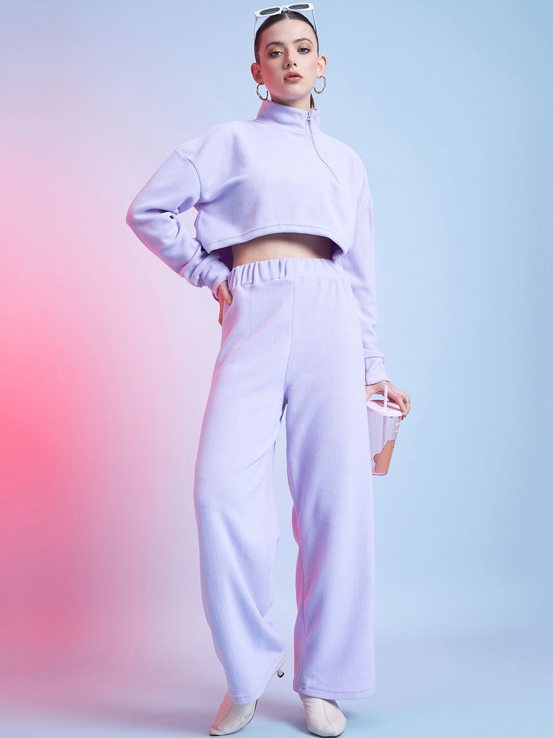 STREET 9 Lavender Mock Collar Crop Sweatshirt