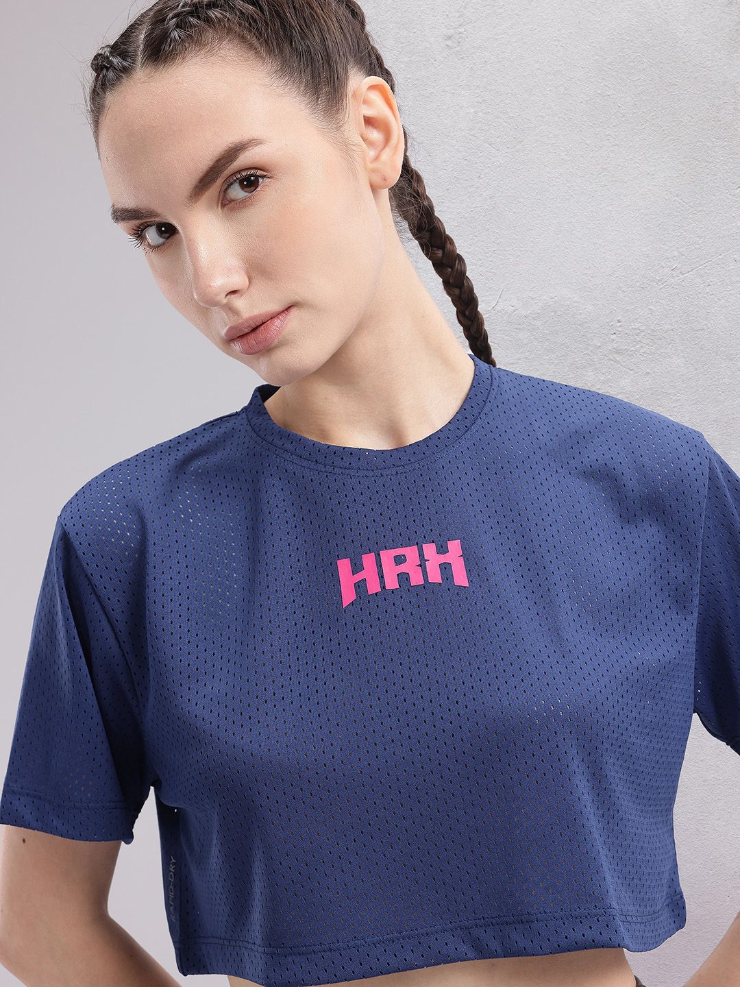 HRX by Hrithik Roshan Brand Logo Printed Training Crop T-shirt