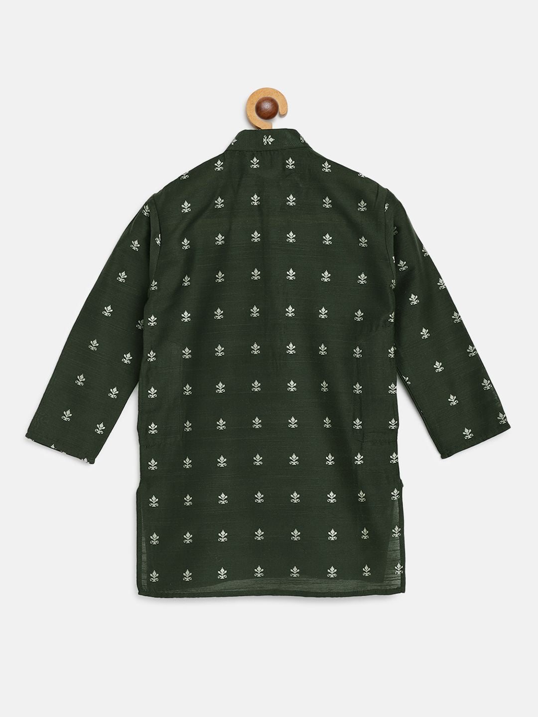SOJANYA Boys Dark Green & White Ethnic Patterned Straight Kurta
