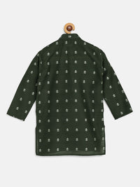 SOJANYA Boys Dark Green & White Ethnic Patterned Straight Kurta