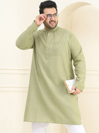 SOJANYA PLUS Lelaki Plus Size Green Solid Kurta Lurus